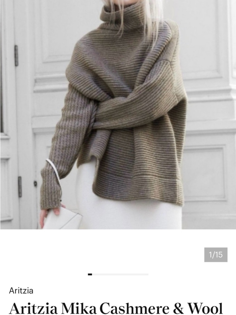 Babaton Olive-Taupe Ribbed Cashmere-Wool Turtleneck Sweater